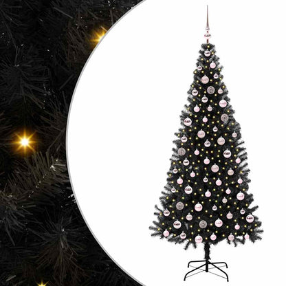 Albero di Natale con 300 LED e supporto, nero, 210 cm, PVC