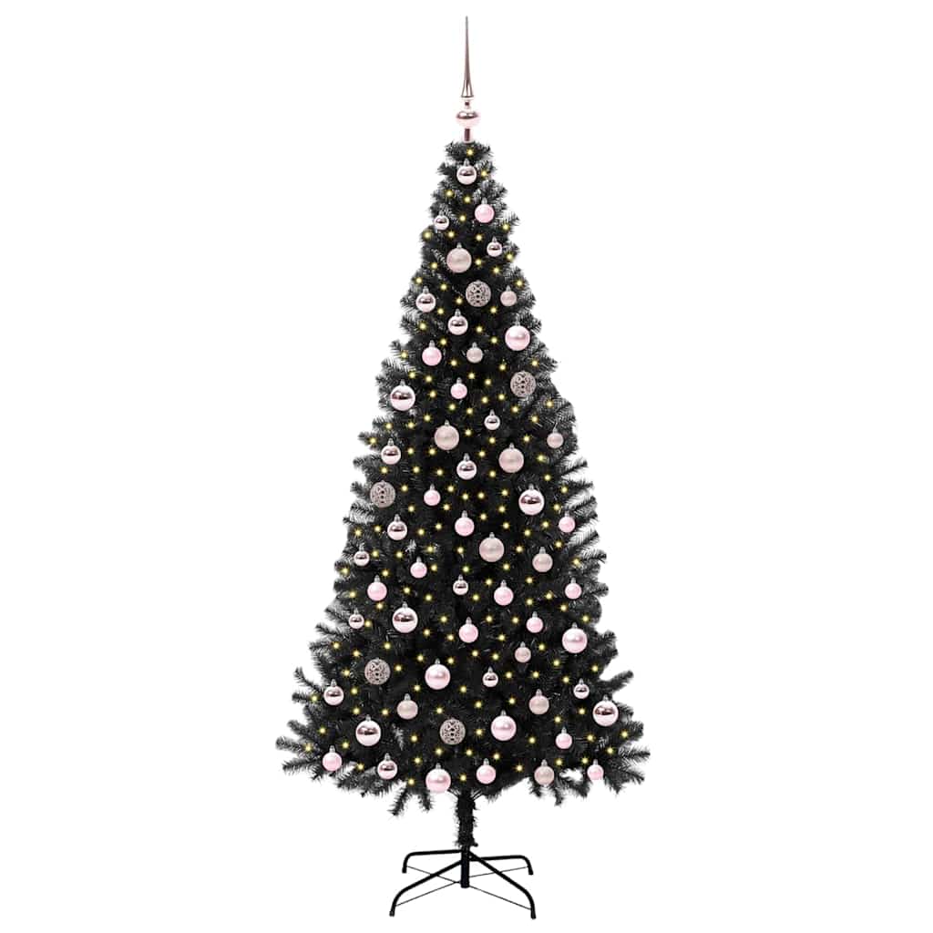 Albero di Natale con 300 LED e supporto, nero, 210 cm, PVC