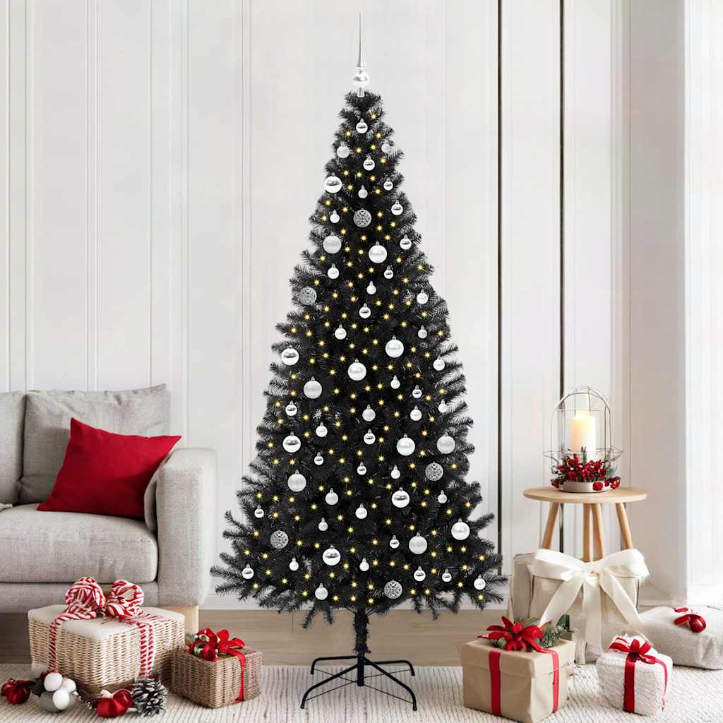 Albero di Natale con 300 LED e supporto, nero, 210 cm, PVC