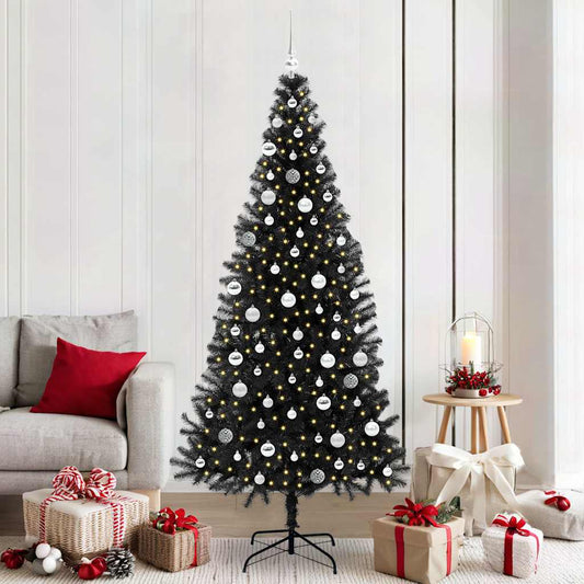 Albero di Natale con 300 LED e supporto, nero, 210 cm, PVC
