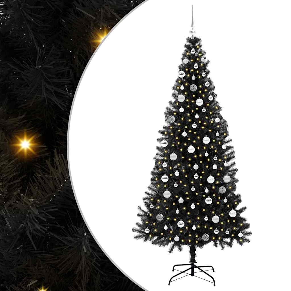Albero di Natale con 300 LED e supporto, nero, 210 cm, PVC