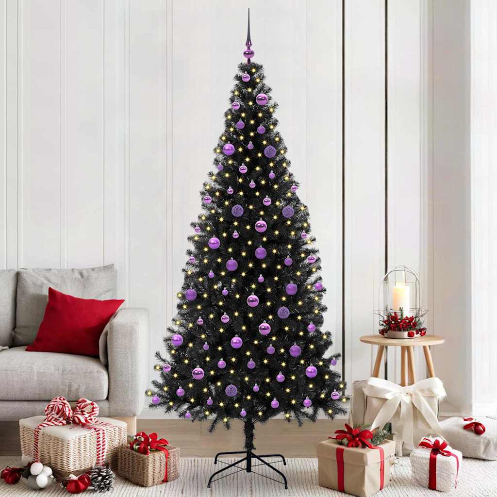 Albero di Natale con 300 LED e supporto, nero, 210 cm, PVC
