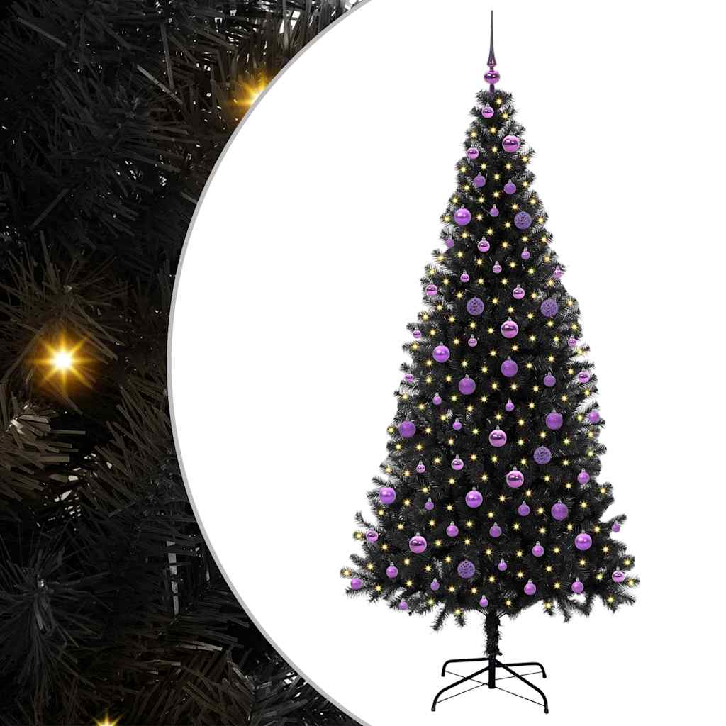 Albero di Natale con 300 LED e supporto, nero, 210 cm, PVC