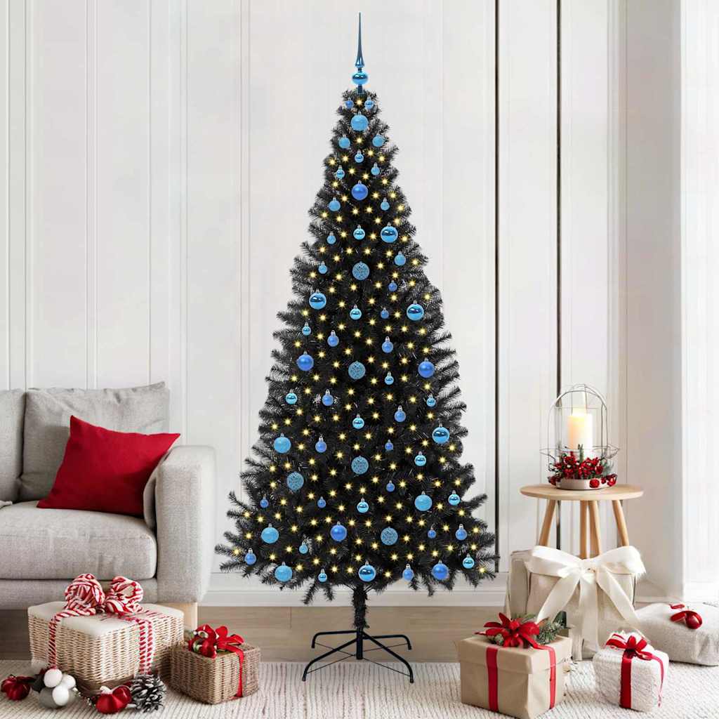 Albero di Natale con 300 LED e supporto, nero, 210 cm, PVC