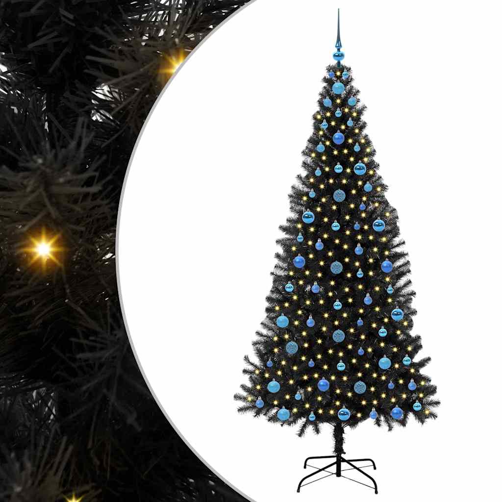 Albero di Natale con 300 LED e supporto, nero, 210 cm, PVC