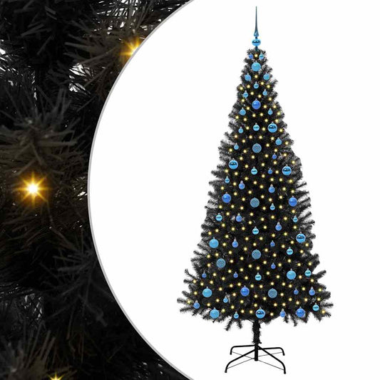 Albero di Natale con 300 LED e supporto, nero, 210 cm, PVC