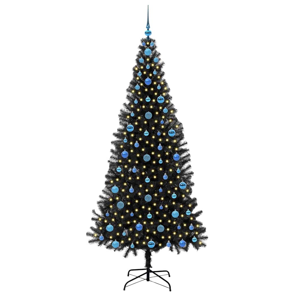 Albero di Natale con 300 LED e supporto, nero, 210 cm, PVC