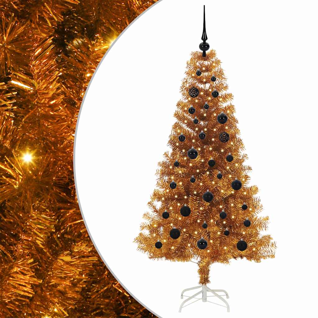 Weihnachtsbaum mit 150 LEDs mit Ständer Gold 150 cm PET