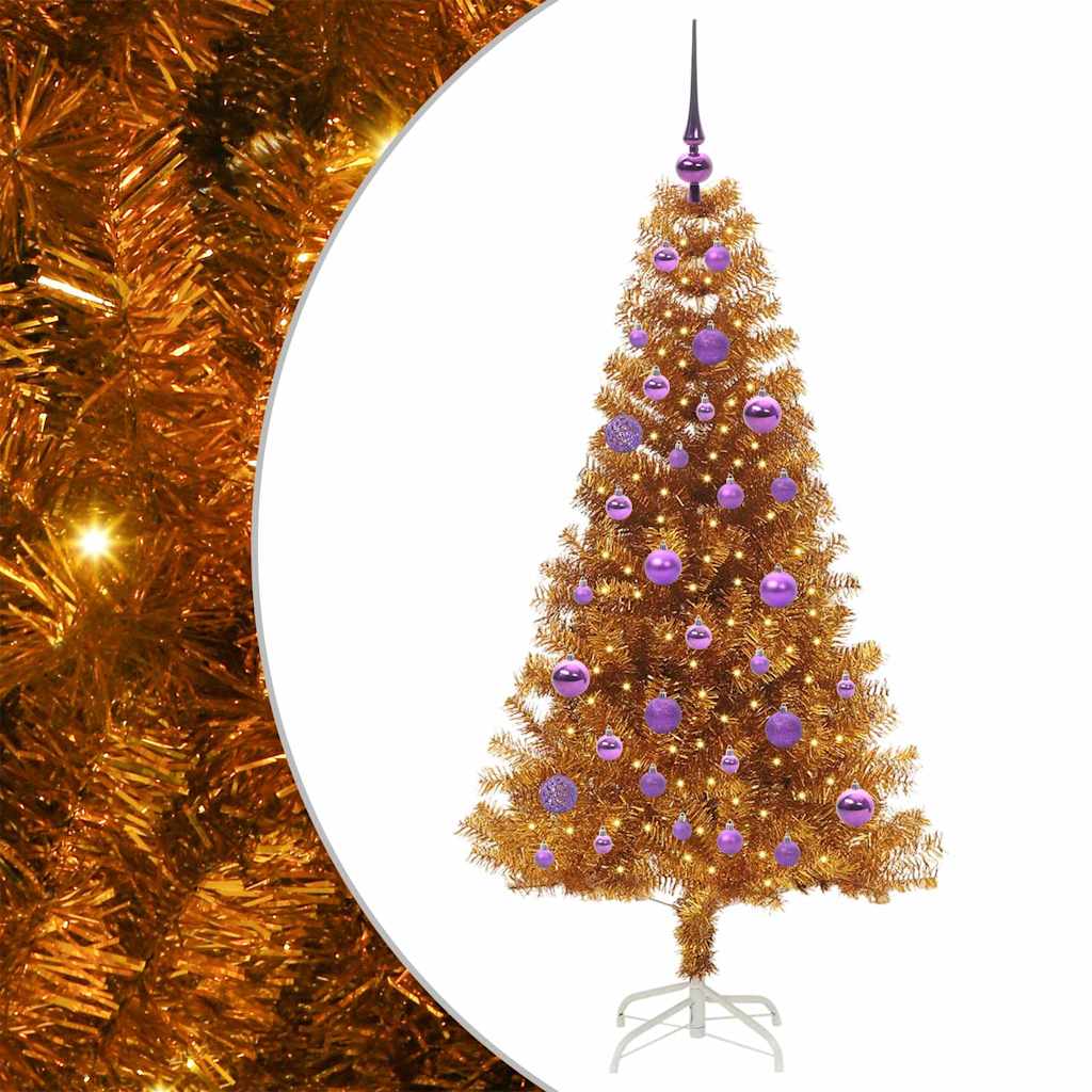 Weihnachtsbaum mit 150 LEDs mit Ständer Gold 150 cm PET