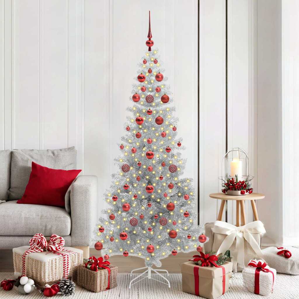 Albero di Natale con 300 LED e supporto, argento, 180 cm, adatto agli animali domestici