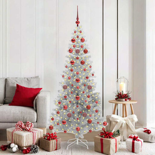 Albero di Natale con 300 LED e supporto, argento, 180 cm, adatto agli animali domestici
