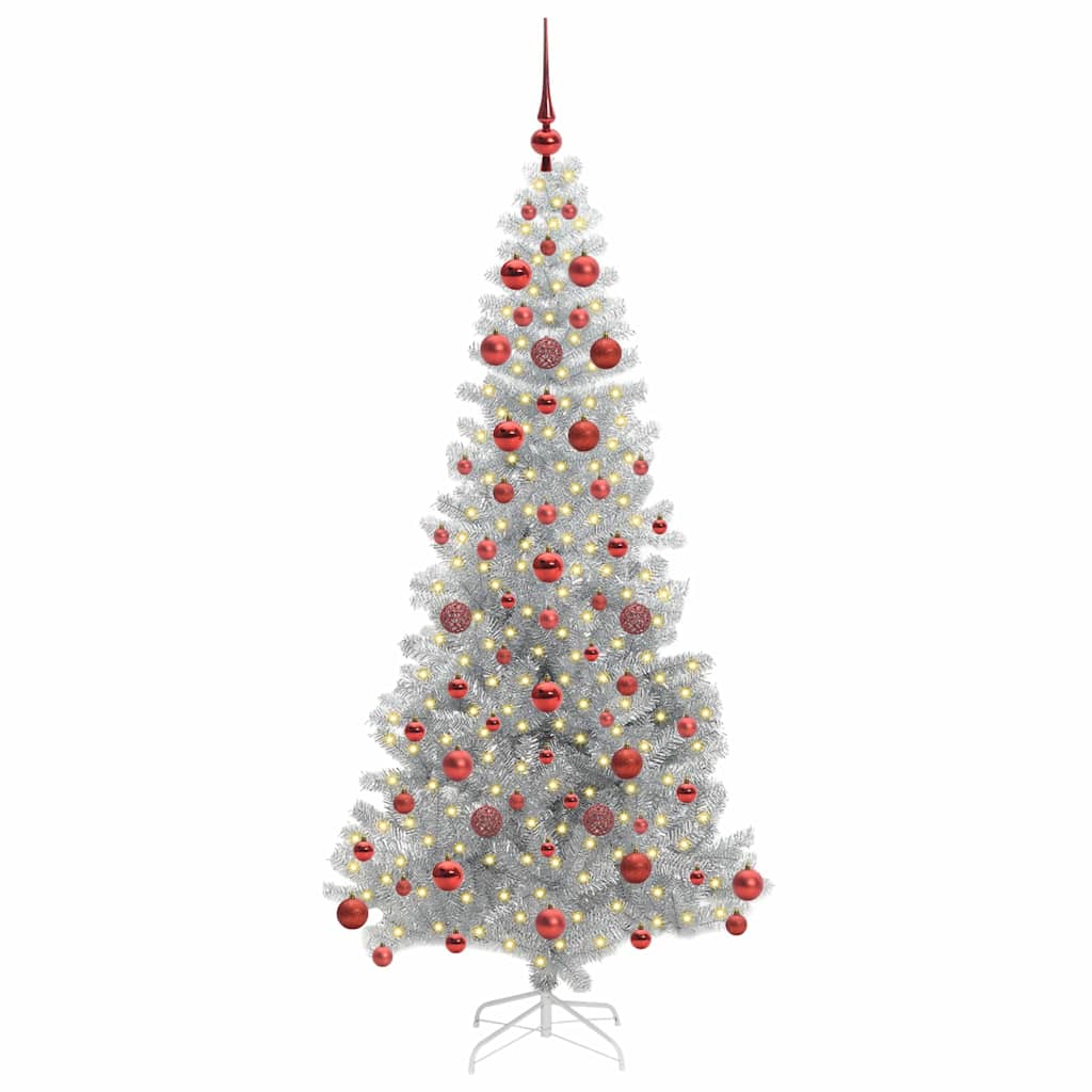 Albero di Natale con 300 LED e supporto, argento, 180 cm, adatto agli animali domestici