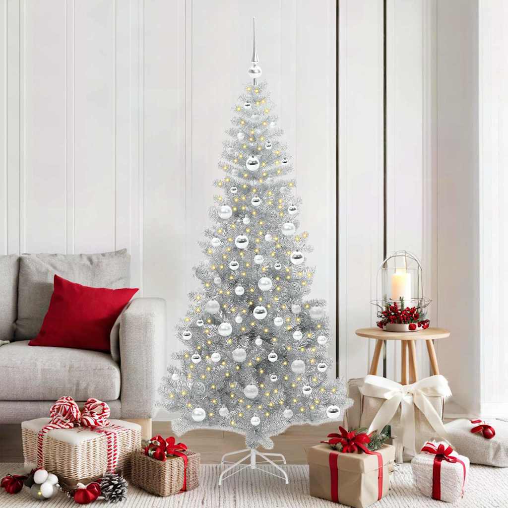 Albero di Natale con 300 LED e supporto, argento, 180 cm, adatto agli animali domestici
