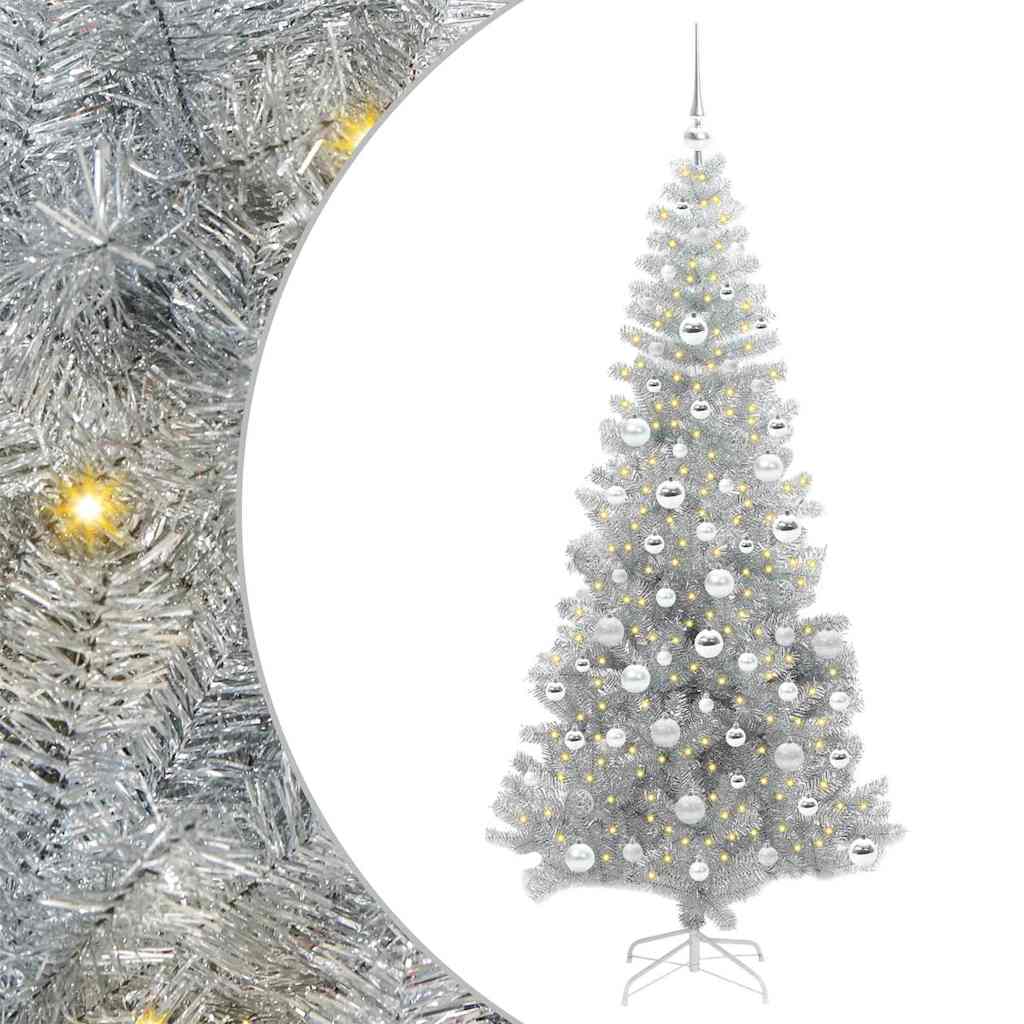 Albero di Natale con 300 LED e supporto, argento, 180 cm, adatto agli animali domestici