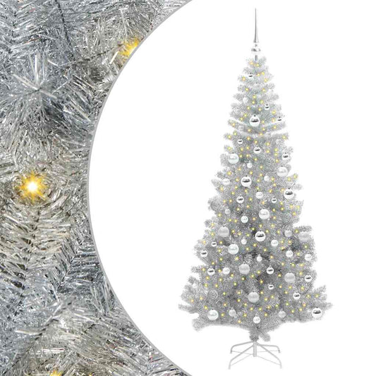 Albero di Natale con 300 LED e supporto, argento, 180 cm, adatto agli animali domestici