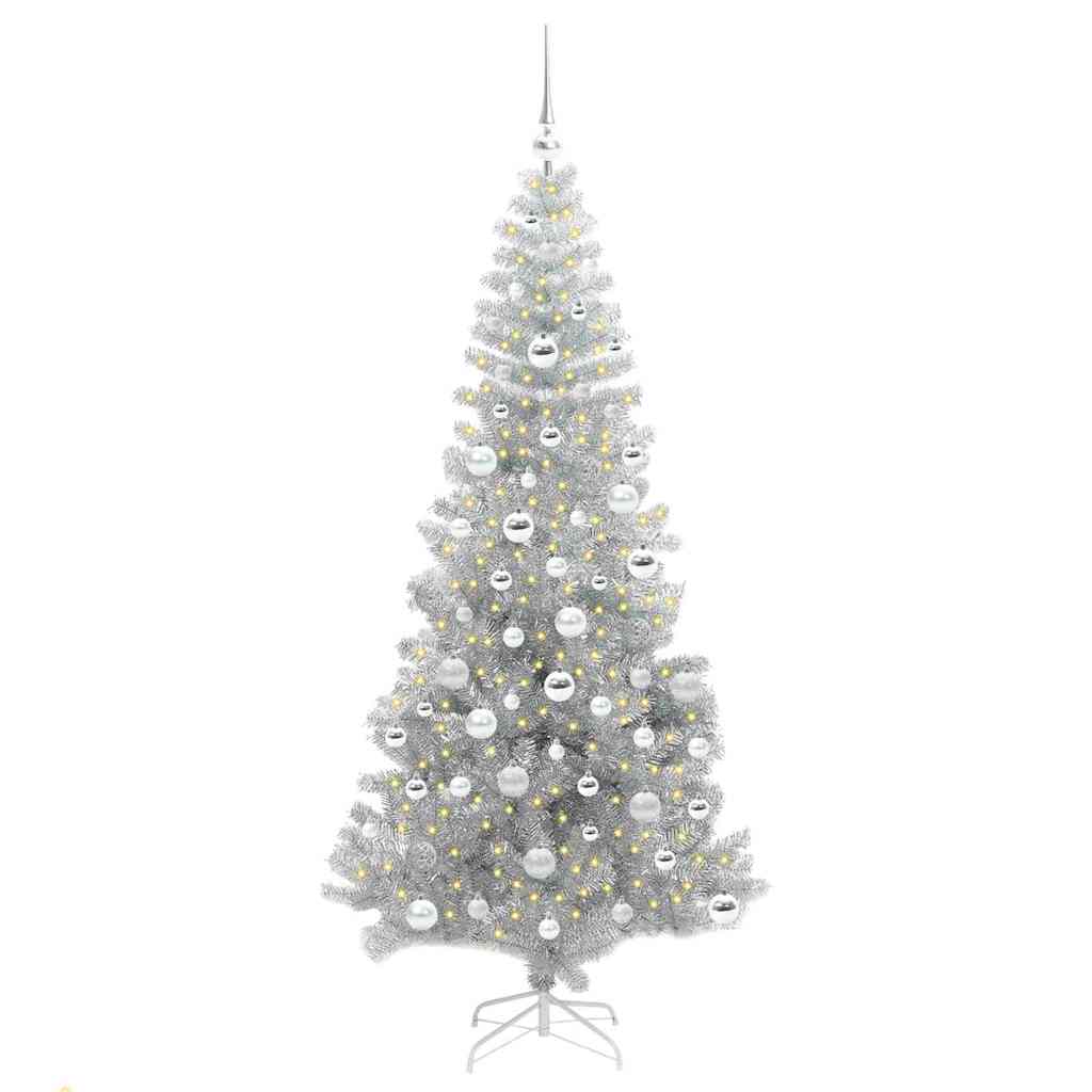 Albero di Natale con 300 LED e supporto, argento, 180 cm, adatto agli animali domestici
