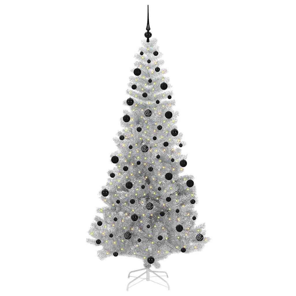 Albero di Natale con 300 LED e supporto, argento, 210 cm, adatto agli animali domestici