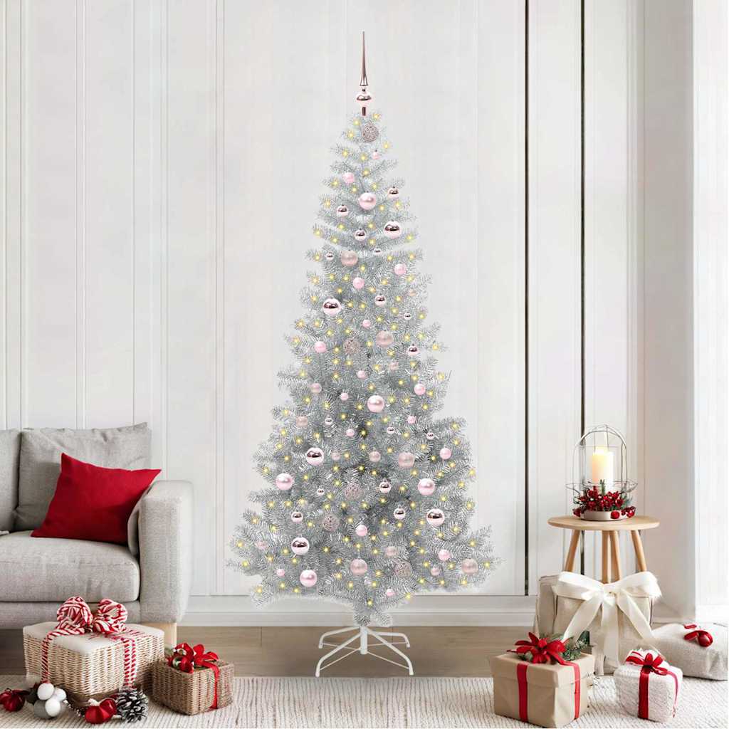 Albero di Natale con 300 LED e supporto, argento, 210 cm, adatto agli animali domestici