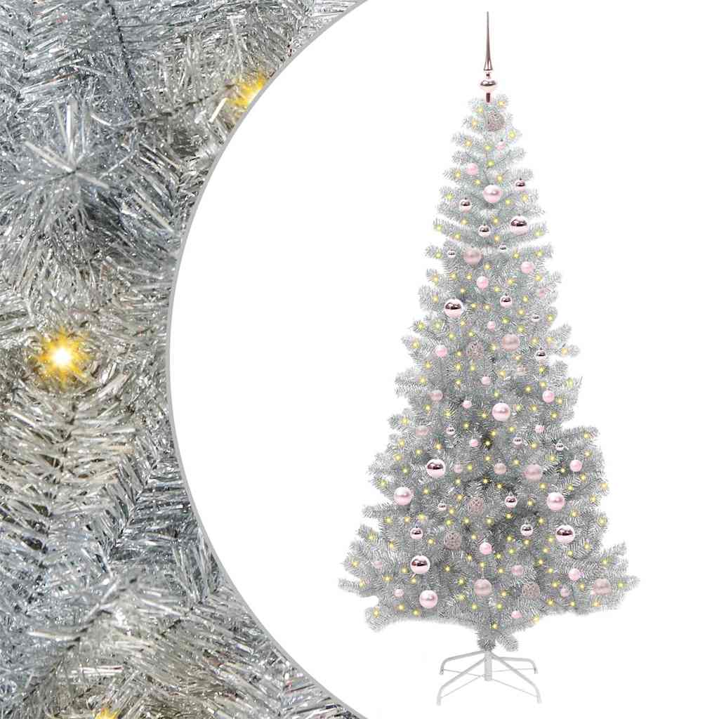 Albero di Natale con 300 LED e supporto, argento, 210 cm, adatto agli animali domestici