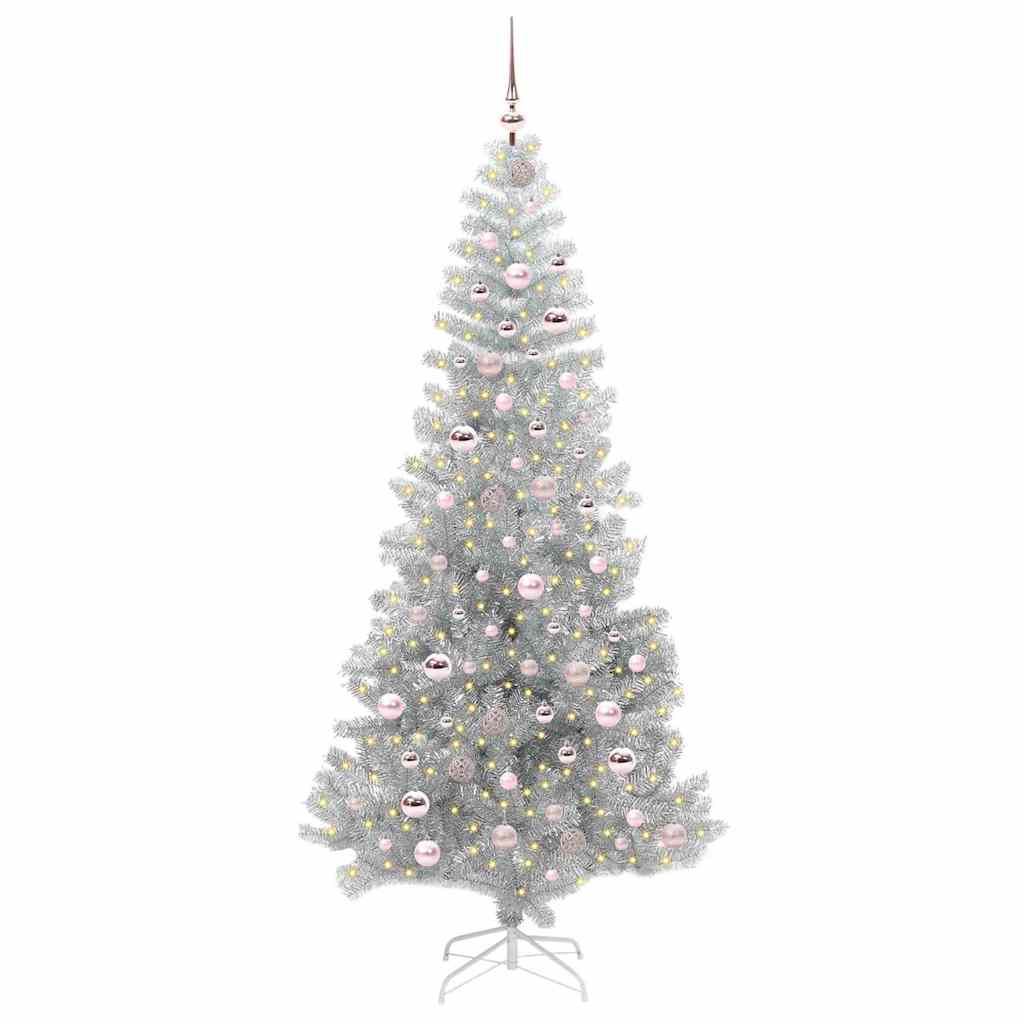 Albero di Natale con 300 LED e supporto, argento, 210 cm, adatto agli animali domestici