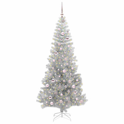 Albero di Natale con 300 LED e supporto, argento, 210 cm, adatto agli animali domestici