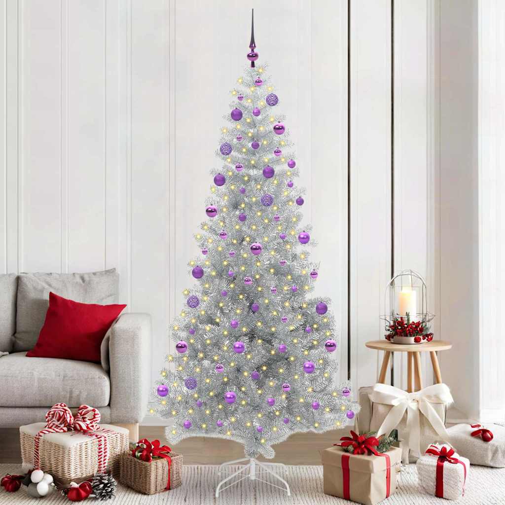 Albero di Natale con 300 LED e supporto, argento, 210 cm, adatto agli animali domestici