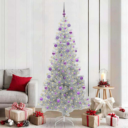 Albero di Natale con 300 LED e supporto, argento, 210 cm, adatto agli animali domestici