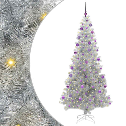 Albero di Natale con 300 LED e supporto, argento, 210 cm, adatto agli animali domestici