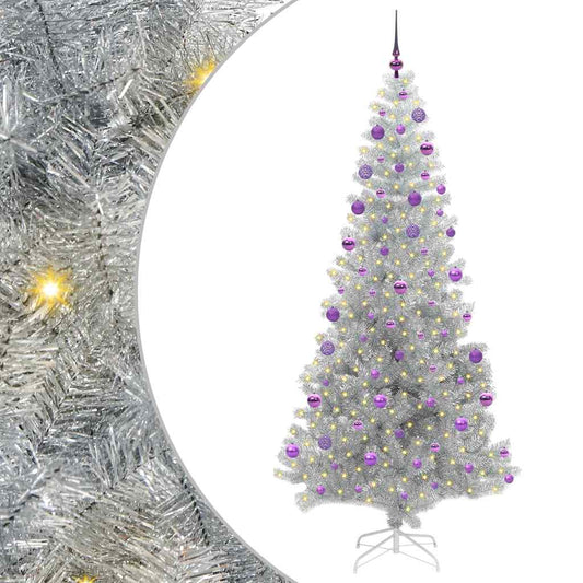 Albero di Natale con 300 LED e supporto, argento, 210 cm, adatto agli animali domestici