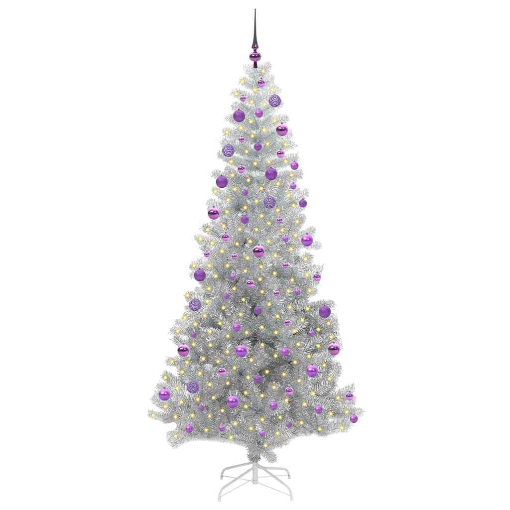Albero di Natale con 300 LED e supporto, argento, 210 cm, adatto agli animali domestici