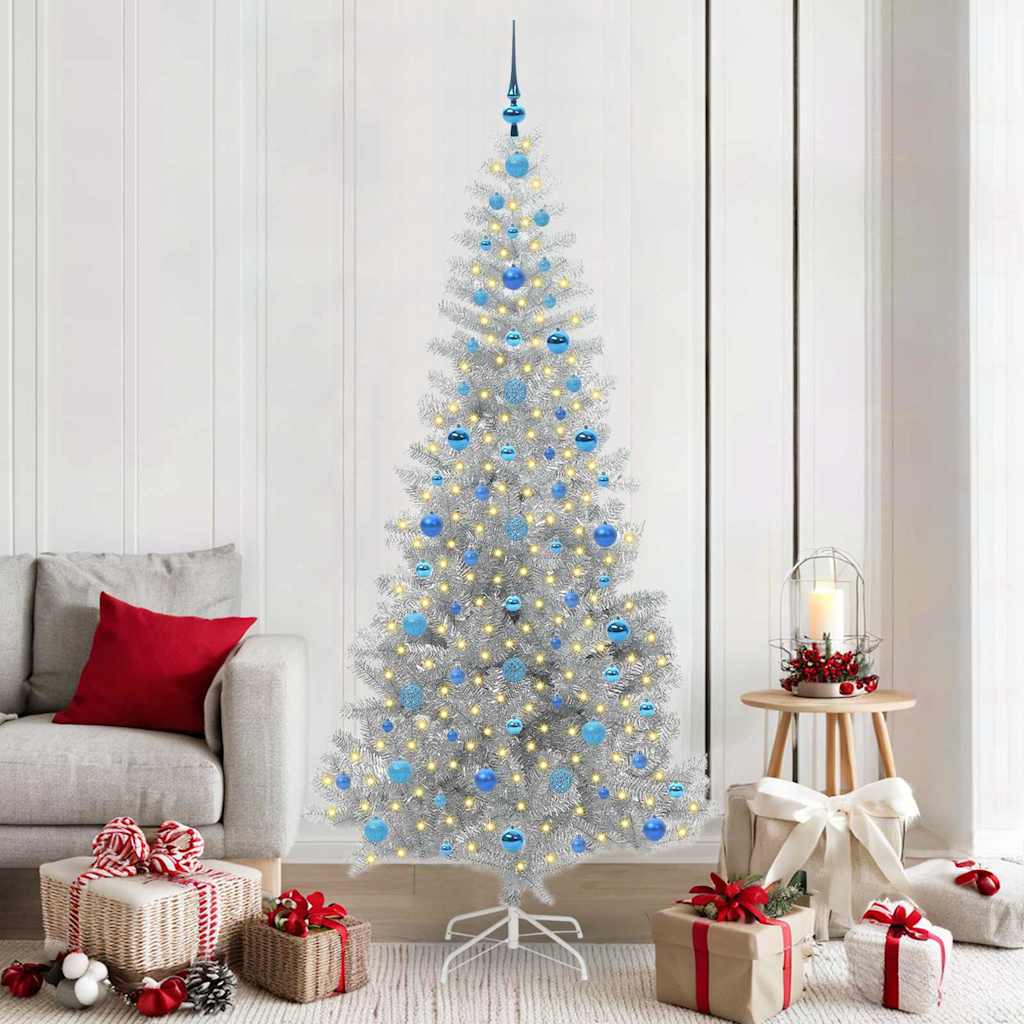 Albero di Natale con 300 LED e supporto, argento, 210 cm, adatto agli animali domestici