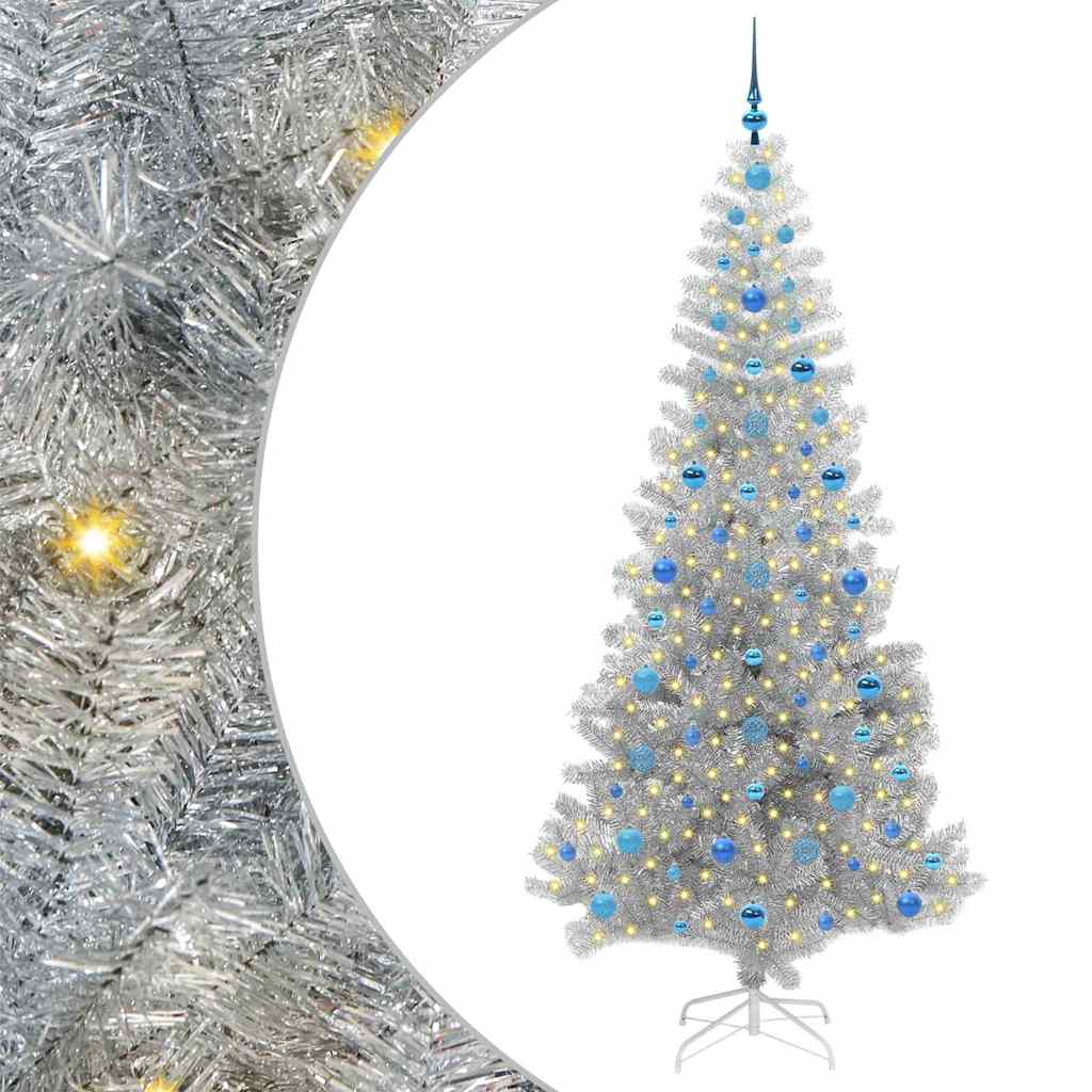 Albero di Natale con 300 LED e supporto, argento, 210 cm, adatto agli animali domestici