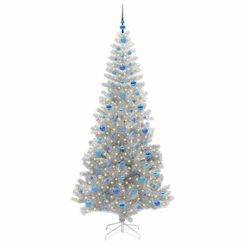 Albero di Natale con 300 LED e supporto, argento, 210 cm, adatto agli animali domestici
