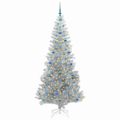 Albero di Natale con 300 LED e supporto, argento, 210 cm, adatto agli animali domestici