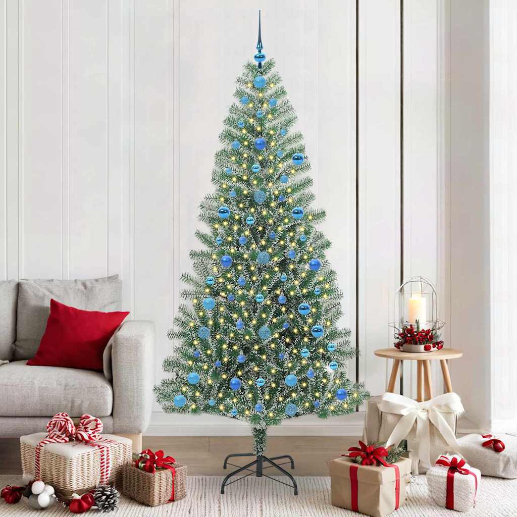 Albero di Natale artificiale con neve e luci LED, 210 cm