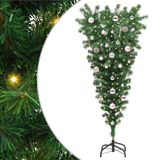 Umgedrehter Kunst Weihnachtsbaum mit Kugelset Grün 150 cm PVC