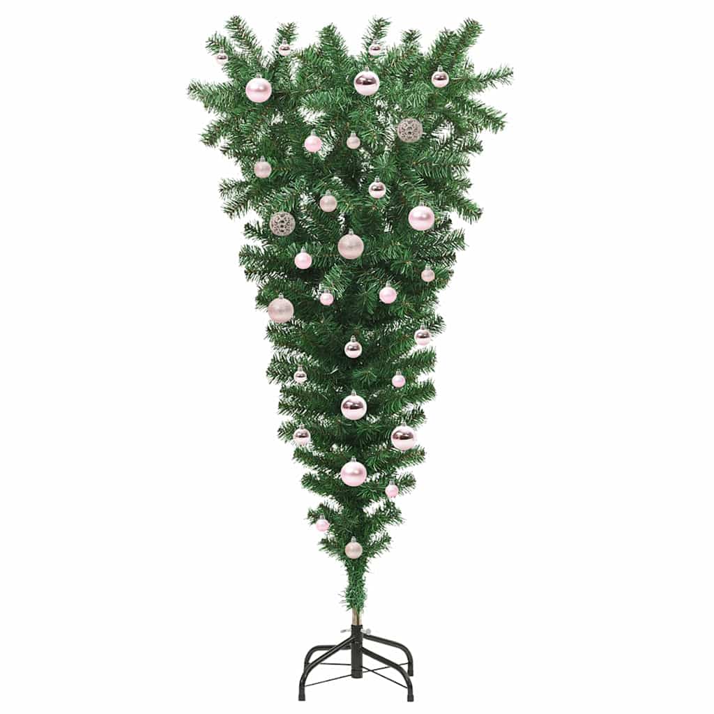 Umgedrehter Kunst Weihnachtsbaum mit Kugelset Grün 150 cm PVC