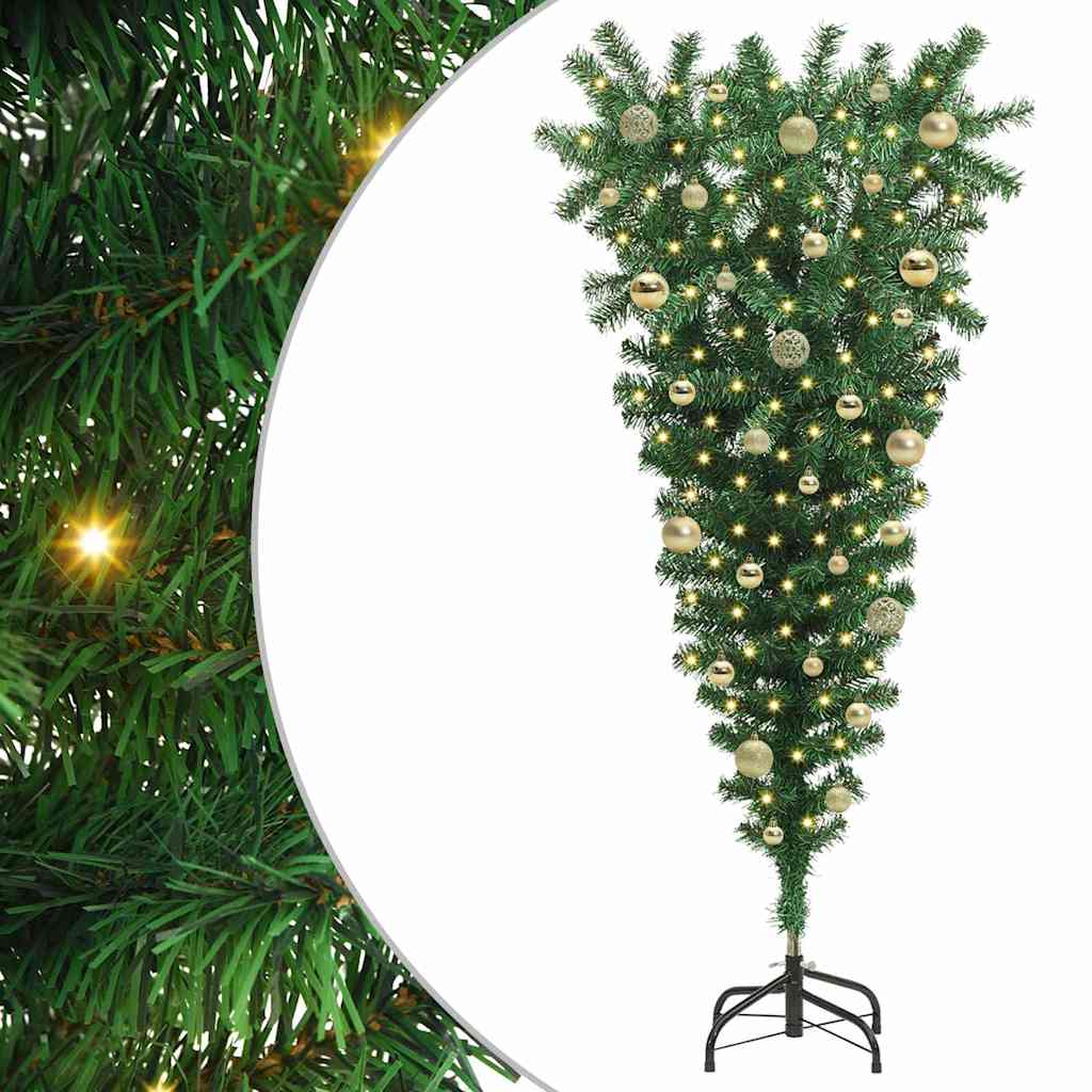 Umgedrehter Kunst Weihnachtsbaum mit Kugelset Grün 150 cm PVC