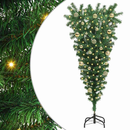 Umgedrehter Kunst Weihnachtsbaum mit Kugelset Grün 150 cm PVC
