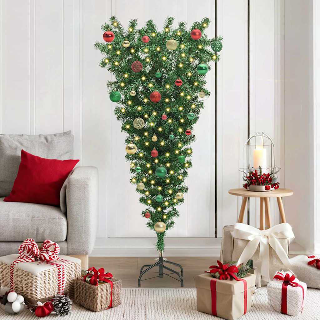 Umgedrehter Kunst Weihnachtsbaum mit Kugelset Grün 150 cm PVC