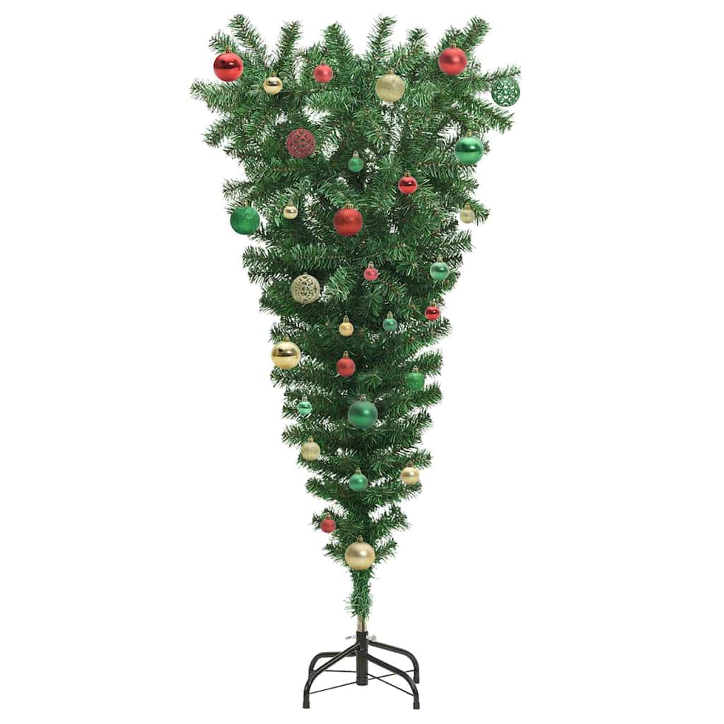 Umgedrehter Kunst Weihnachtsbaum mit Kugelset Grün 150 cm PVC