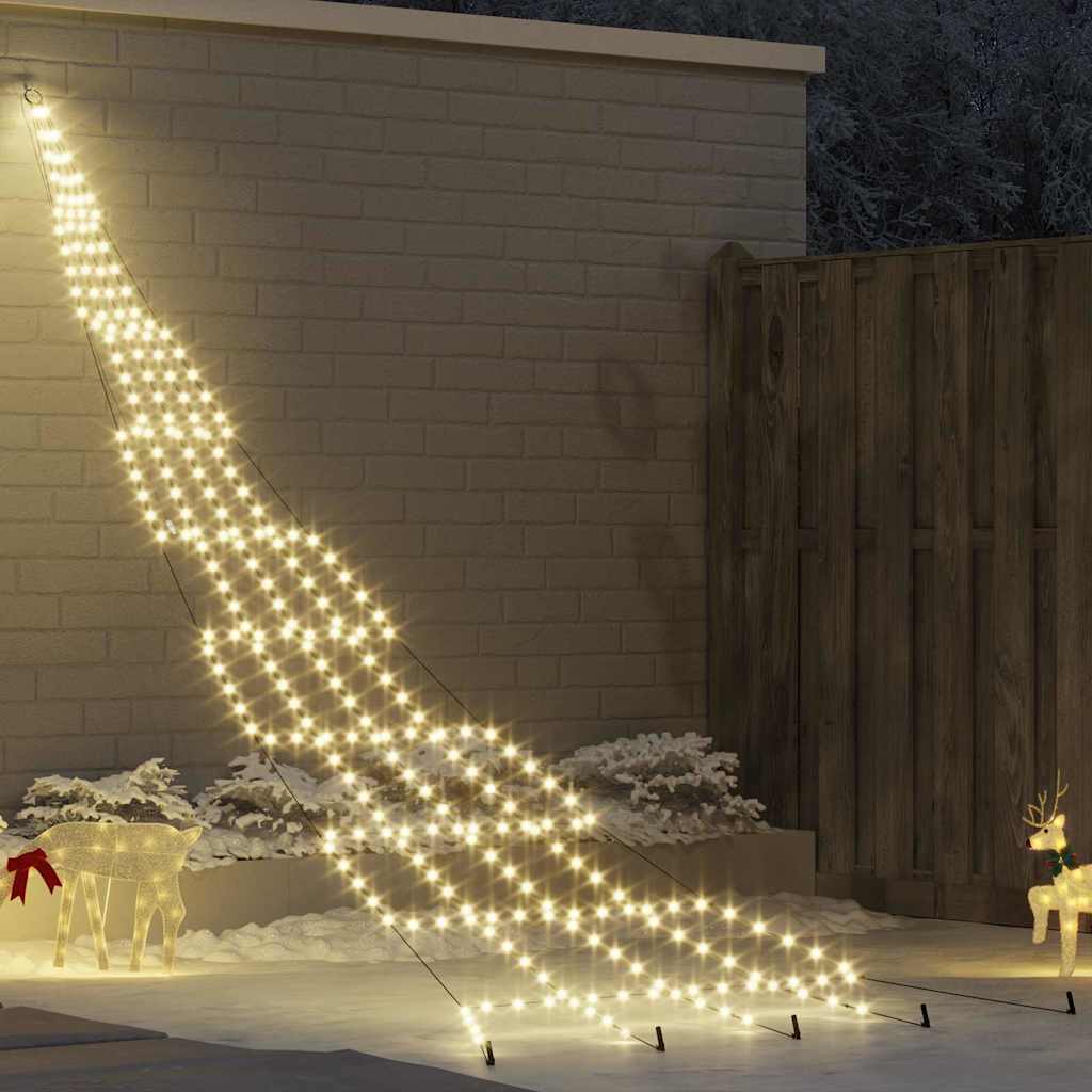 Albero di Natale a LED con picchetti da terra, bianco caldo, 500 cm, metallo