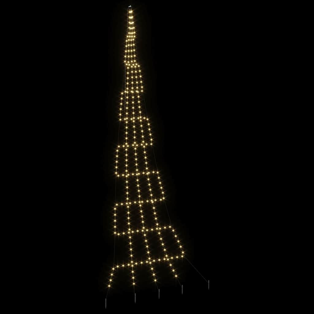 Albero di Natale a LED con picchetti da terra, bianco caldo, 500 cm, metallo