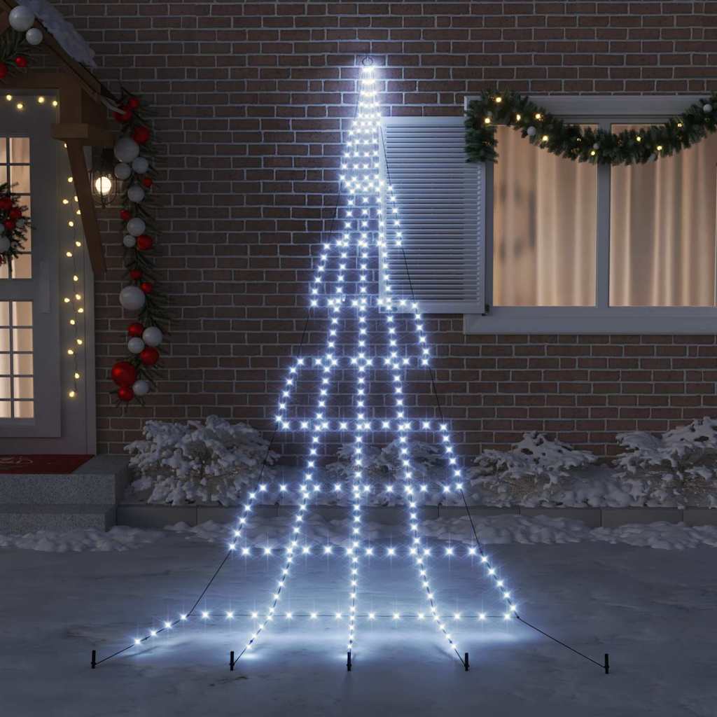 Albero di Natale a LED con picchetti da terra, bianco freddo, 500 cm, metallo