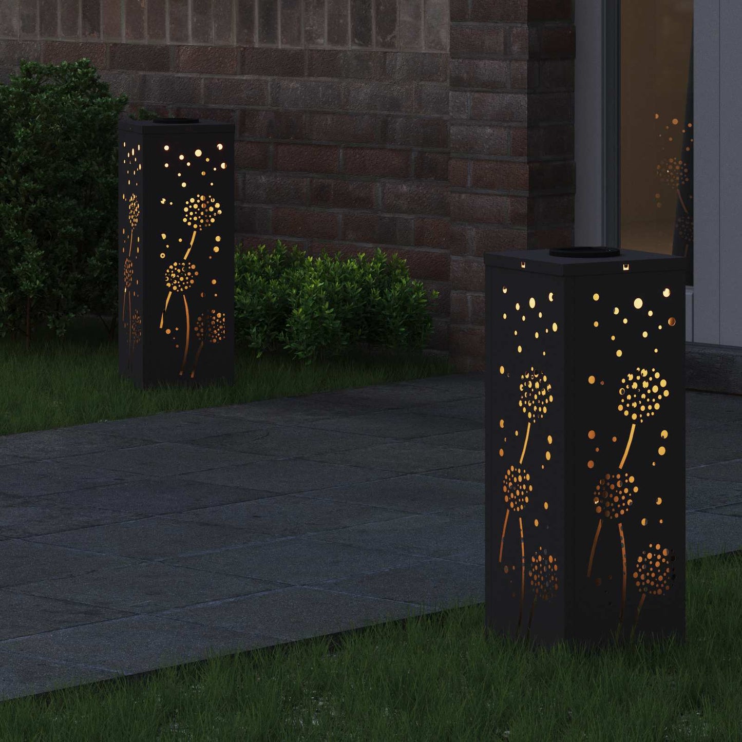 Solar LED Weg Licht 2 pcs Schwarz Kalt gewalzter Stahl