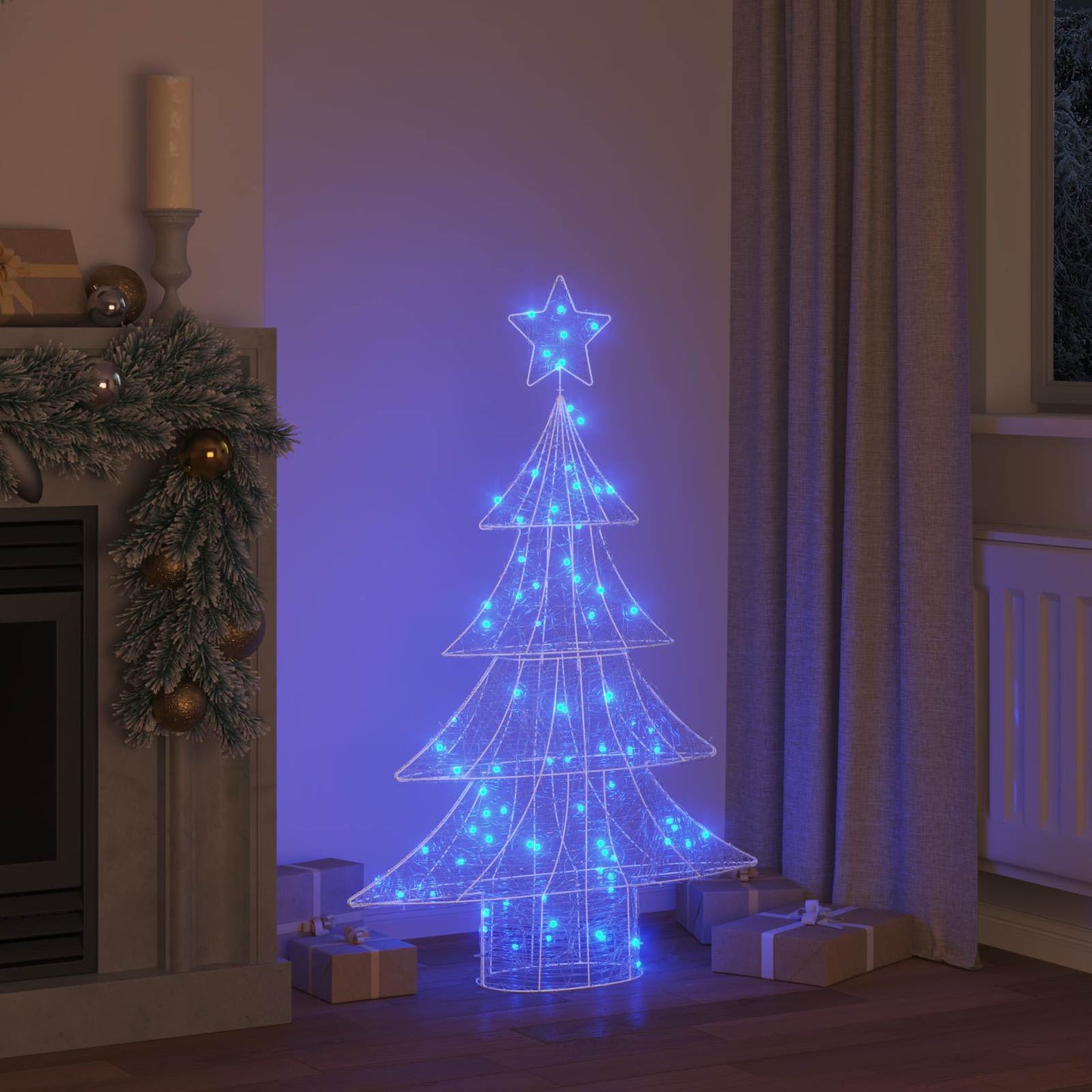 Albero di Natale con 100 LED blu, 120 cm, acrilico