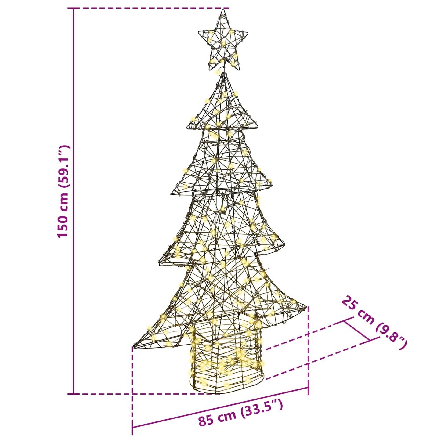 Weihnachtsbaum mit 160 LEDs Warmweiß 150 cm Rattan
