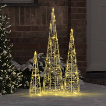 Albero di Natale con 90 LED, 3 pezzi, bianco caldo, 20 x 20 x 80 cm, acrilico