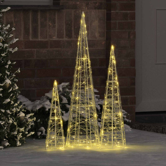 Albero di Natale con 90 LED, 3 pezzi, bianco caldo, 20 x 20 x 80 cm, acrilico