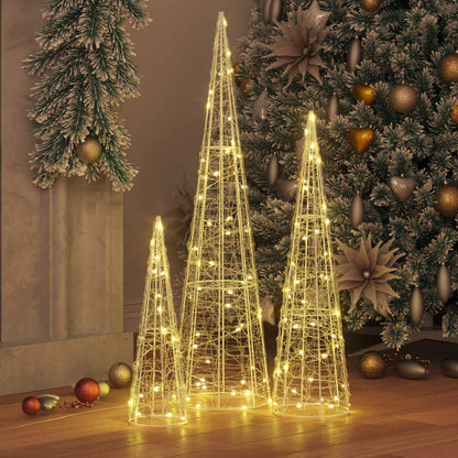 Albero di Natale con 90 LED, 3 pezzi, bianco caldo, 20 x 20 x 80 cm, acrilico